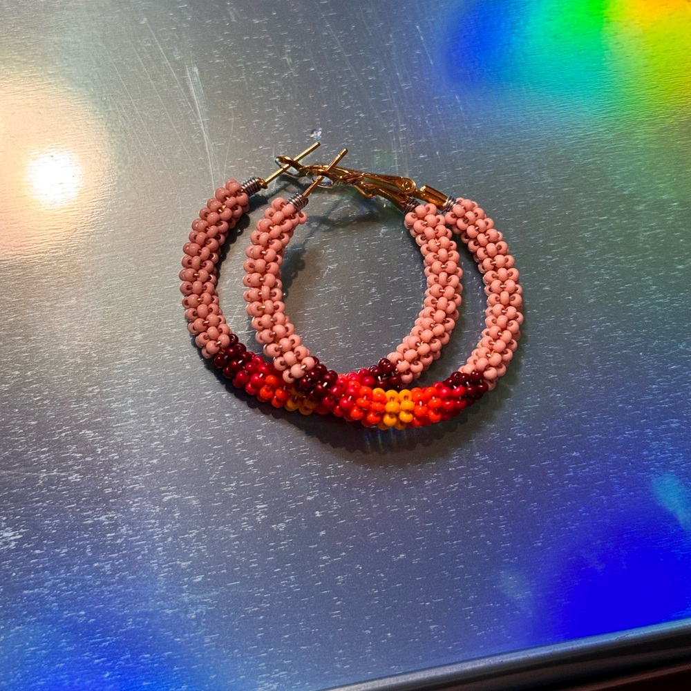 Handmade Sunset Pink Hoop Pierced Earrings